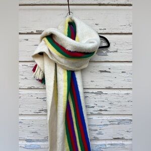 Vintage Wool Huge Rainbow Blanket Winter Fringe Striped Scarf Wrap